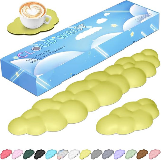 JIKIOU Upgrade Leather Cloud Keyboard Wrist Rest, Cloud Wrist Rest with Non-Slip PU Base, Comfortable Memory Foam Wrist Rest for Computer Laptop Mac Gaming Office and Pain Relief Christmas Wish Gift