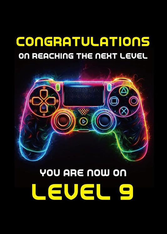Gooji 5x7 Gamer Birthday Card for Boys and Girls - Level-Up Design for Ages 9, 10, 11, 12 - Perfect Gaming Party Greeting Card (9Y)