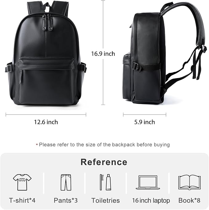 Pu Leather Laptop Backack For Men Women Classic Water-Resistant Purse Airplane Travel Backpacks Work Business Bag Black