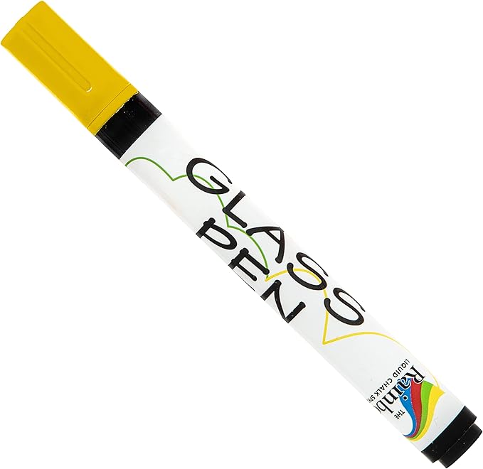 Glass Pen Window Marker: Liquid Chalk Markers for Glass, Car Marker or Mirror Pen with Washable Paint - Graduation Car Windows, Storefront Window, Wedding, Parade, Party & Holiday (Yellow, Fine Tip)