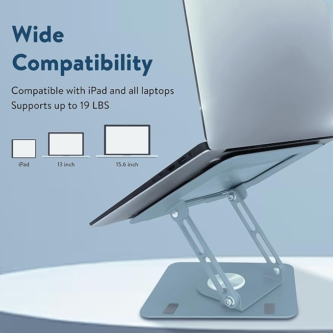 Swivel Laptop Stand for Desk, Adjustable Laptop Stand for Desk w/ 360° Rotation, Raise Tilt Cools Laptop with This Ergonomic Laptop Stand Riser, Collapsible iPad Computer Laptop Stand (Ocean Blue)