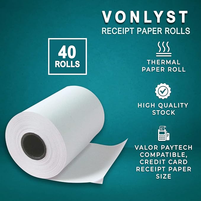 Receipt Paper Roll for Valor Paytech VL 110 and VL 500 Credit Card Machine (40 Rolls)