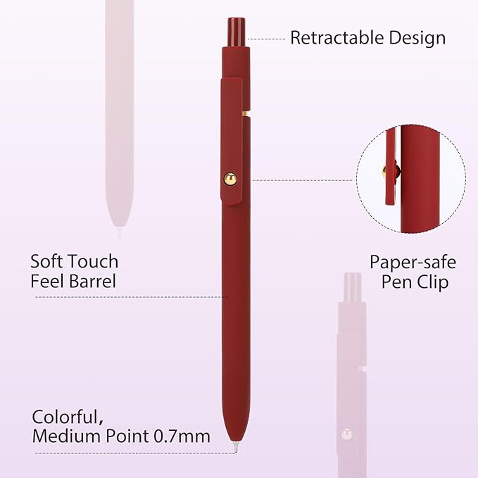 FIOVER Colorful Gel Pens - 6Pcs 0.7mm Multi-Colored Pens, Smooth Writing Coloring Journaling Supplies for Note Taking, Cute Aesthetic Office School Supplies (6Pcs-Vintage Colorful)