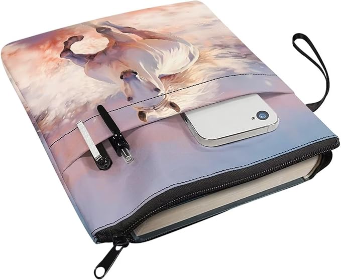 COEQINE Running Horse Book Covers for Paperbacks Teens Girls Elementary Book Sleeves with Zipper for Birthday Book Protector Book Lovers