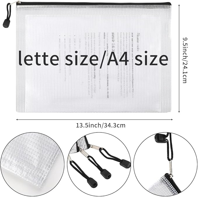 EOOUT 24pcs Mesh Zipper Pouch Bags, Plastic Zipper Bag for Organizing 13.5x9.5 Inches Letter Size, A4 Size, for Office Supplies