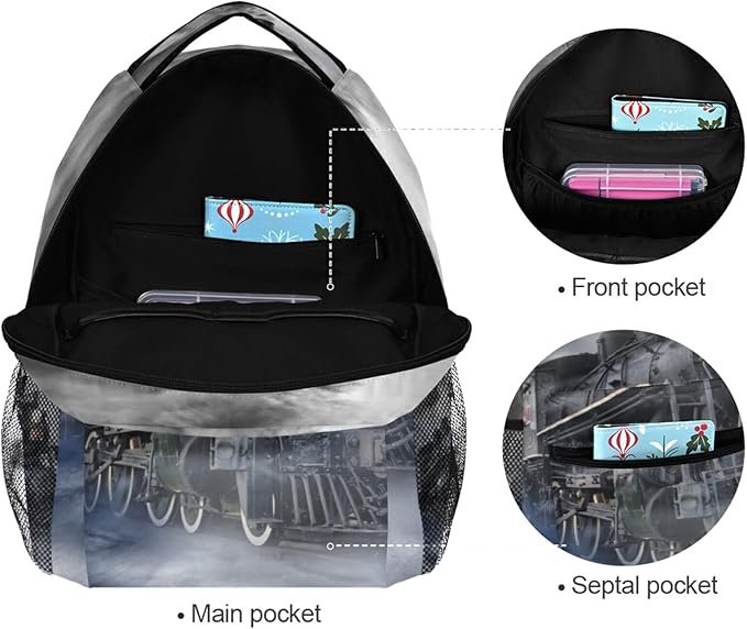 AUUXVA Vintage Locomotive Train School Backpack for Girls Boys Kids Laptop Backpack Travel Camping Daypack