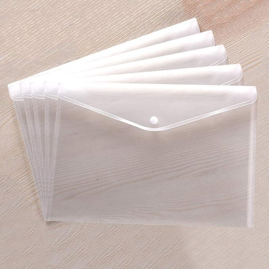 Clear Document Folders Transparent Filing Envelopes Waterproof Plastic Envelopes File Holder Filing Document Poly Envelope with Snap Button Closure for A4 Letter Paper Size (5 Pcs)