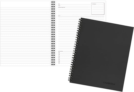 Cambridge Notebook, Business Notebook, 8-1/4" x 11", 80 Sheets, Ruled, Meeting Notes, Flexible Cover, Wirebound, Gray (06132)