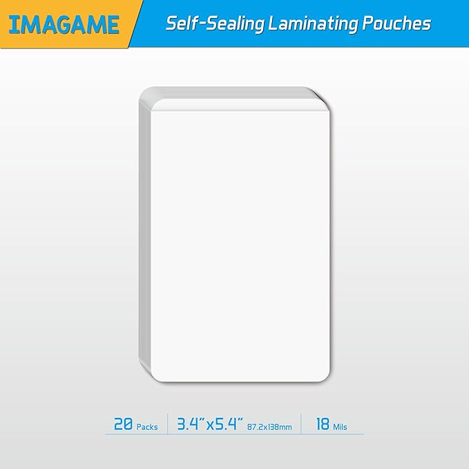 Self-Sealing Laminating Pouches, 3.4" x 5.4'', 18mil, 20 Pack, Easy-to-Use, No Machine Needed, Preserve Photos, 3" x 5" Index Cards, Durable, Waterproof, Ideal for Home, Office & School Use