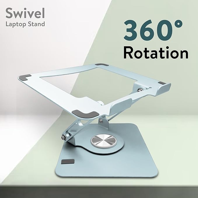 Swivel Laptop Stand for Desk, Adjustable Laptop Stand for Desk w/ 360° Rotation, Raise Tilt Cools Laptop with This Ergonomic Laptop Stand Riser, Collapsible iPad Computer Laptop Stand (Ocean Blue)