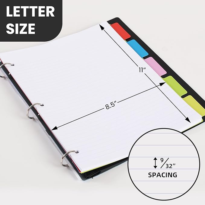 Pivotable Refillable Notebook, Notebook with Dividers and Tabs, 50 College Ruled Paper, 5 Plastic Tabbed Subject Dividers, 200 Sheets Capacity- Blue