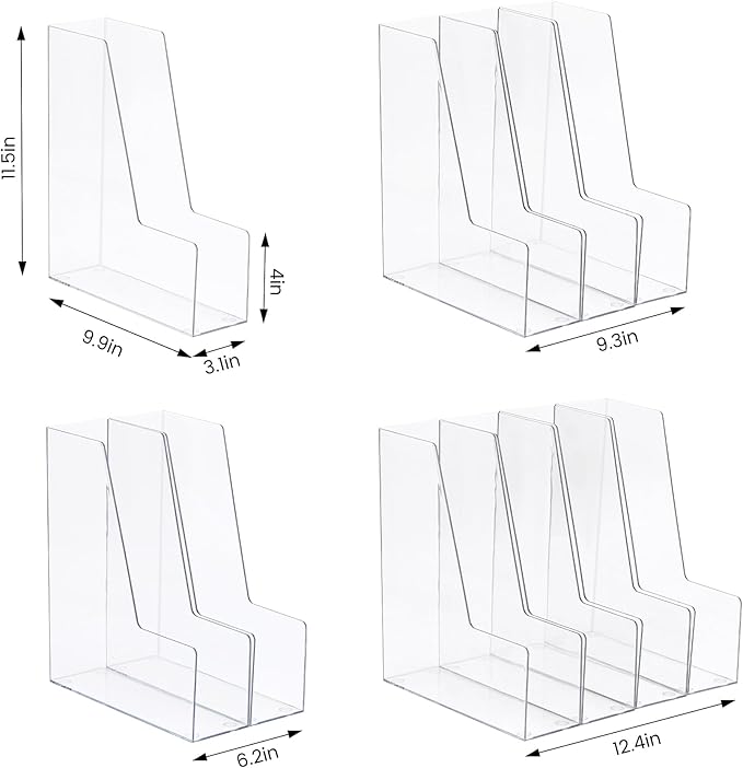 Vertical File Holder, PET Desk Organizer, Multi-purpose Plastic Document Storage Bins for Magazines, Binders, Notebooks, Envelopes, 2 Pack