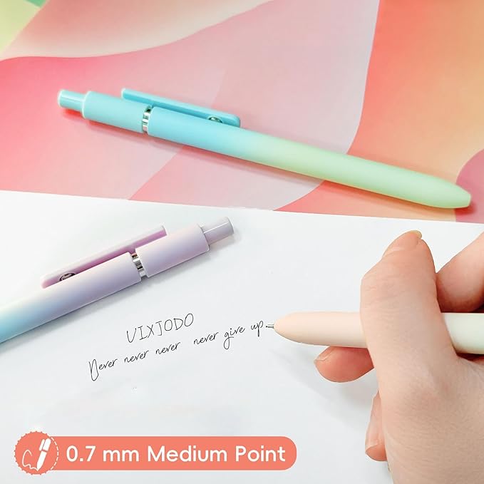 UIXJODO Gel Pens, 10 Pcs Black Ink Pens for Women, 0.7mm Medium Point Smooth Writing Pens with Silicone Grip, High-End Series Metal Clip Retractable Pens for Journaling Note Taking (10 Pcs Pastel)