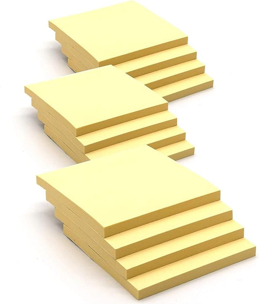 Sticky Notes 3" x 3 inch - (12 Pads) 600 Sheets - Yellow Stick On Note. Self Stick It Notes. Strong Sticking Square Stickies. Small Square Removable Memo Pad to Post in Office, Home, School - Emraw