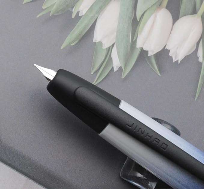 JINHAO 10 Press Fountain Pen, Retractable Metal Pen with Ink Converter (F Nib 0.5mm, Gradient Dark Blue - Black Clip)
