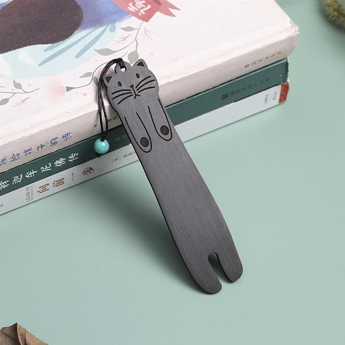 Wood Cat Bookmarks - Set of 4 Cute Bookmarks Aesthetic, Wooden Bookmarks Anime Cat Bookmark for Women Girl Kids, Kawaii Bookmark for Book Lover Cat Lover Friends Best Gifts (Black Sandalwood)