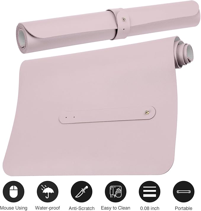 ‎Boutilon Leather Mouse Pad,Extended Desk Pad for Keyboard and Mouse Non-Slip Study Desk Writing Pad Desktop Protector for Home Office Accessories,24"x 14"(S-Light Pink)