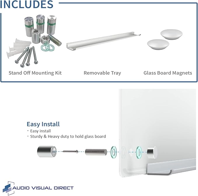 Audio-Visual Direct Magnetic White Glass Dry-Erase Board Set - 2' x 1.5' - Includes Magnets, Hardware & Marker Tray