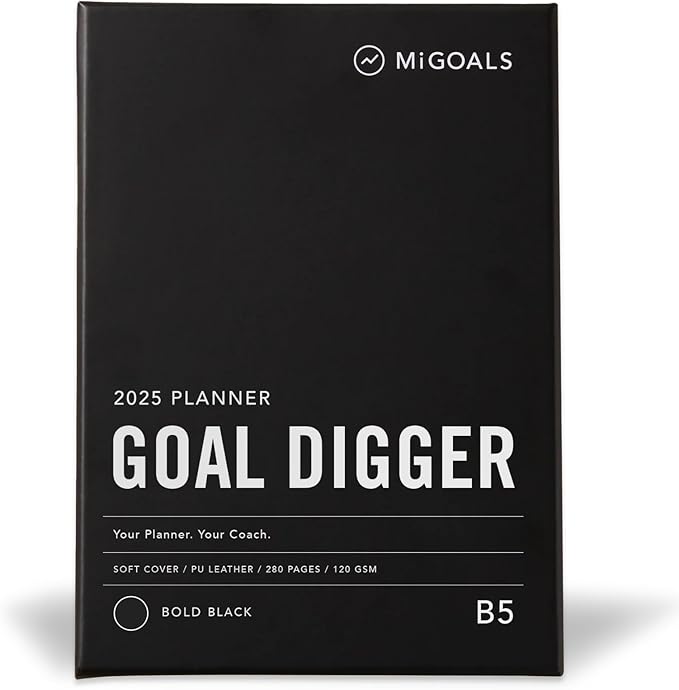 MiGoals Weekly Planner 2025 - Goal Digger Journal for Gratitude, Progress and Habit Tracking, B5 (Black)