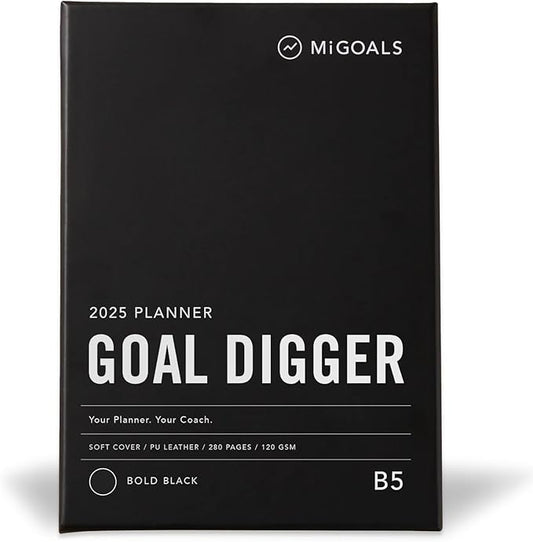 MiGoals Weekly Planner 2025 - Goal Digger Journal for Gratitude, Progress and Habit Tracking, B5 (Black)