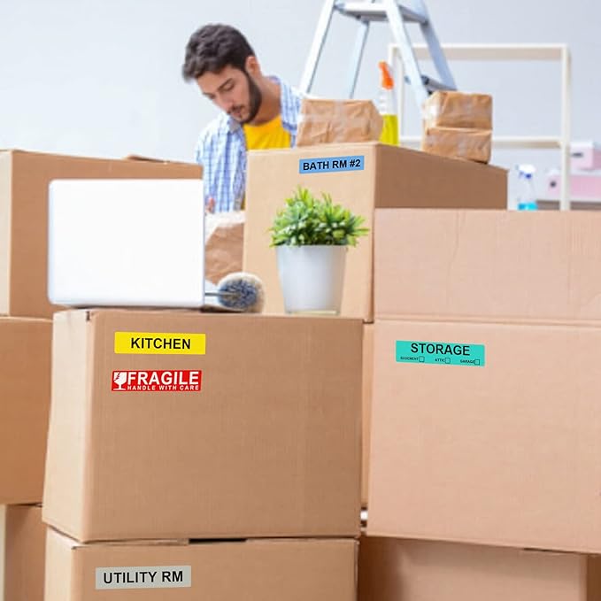 1440 Count Home Moving Labels,24 Rolls Different Color Coding Moving Labels for Boxes Stickers + Fragile Moving Stickers + 2 Blank Label roll is for Customized use-Moving-Labels