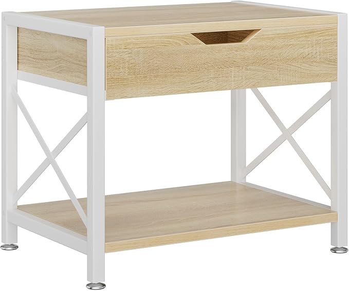 IBUYKE 2 Tier Desktop Printer Stand,Multi-Purpose Desk Organizer,Wooden Printer Stand with Drawer Storage for Folders,Books,for Fax Machine, Scanner,Home Office,Light Wood TLJ012R