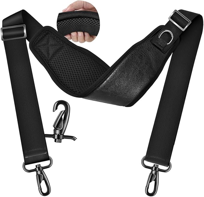 ZINZ Bag Shoulder Strap 78 inch with Ultra Cushion Breathable Pad, Durable Strap with Double Adjustable Buckles and Metal Hooks for D-ring Bags,Black