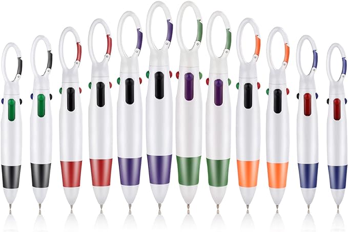 Retractable Shuttle Pens, 12 Count 4-in-1 Multicolor Ballpoint Pens 1.0mm Retractable Pens with Carabiner Clip Ballpoint Gift Pens for Office School Supplies Students Adults Kids Nurses