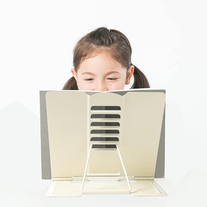 Metal Book Stand - Adjustable Book Holder for Reading (Full Beige)