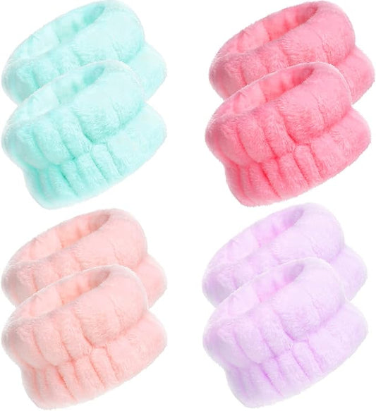 Chuangdi 4 Pairs Wrist Bands for Washing Face Wrist Spa Microfiber Wash Towel Band Scrunchies Absorbent Wristbands Sweatband for Women Prevent Liquid from Spilling