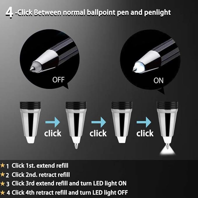 Penyeah Pen with Light, Flashlight LED Light Pen, Lighted Tip Pen for Nurses Writing in The Dark 2pack -Extra Batteries and Refills Included - White+Blue