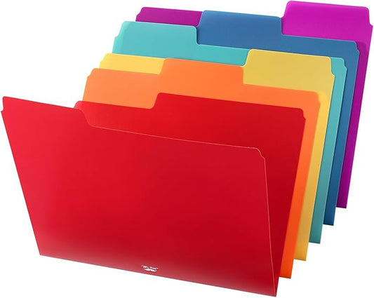 Mr. Pen- Poly File Folders, 1/3 Cut Tab, 6 Pack, Assorted Colors, Letter Size, Colored File Folders, Letter File Folders, Color Folders, Office File Folders, Office Supplies File Folders, File Folder