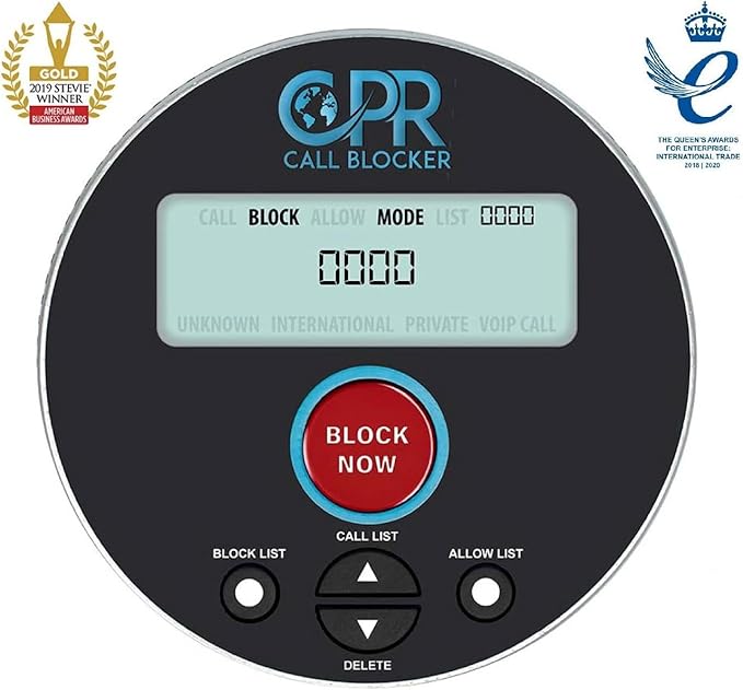 CPR V10000 – Whitelist Call Blocker. Landline Phone Call Blocker. Dual Mode Protection. Pre-Loaded with 10,000 Known Robocall Scam Numbers - Spam Call Blocker for Home Phones (Black (Renewed))