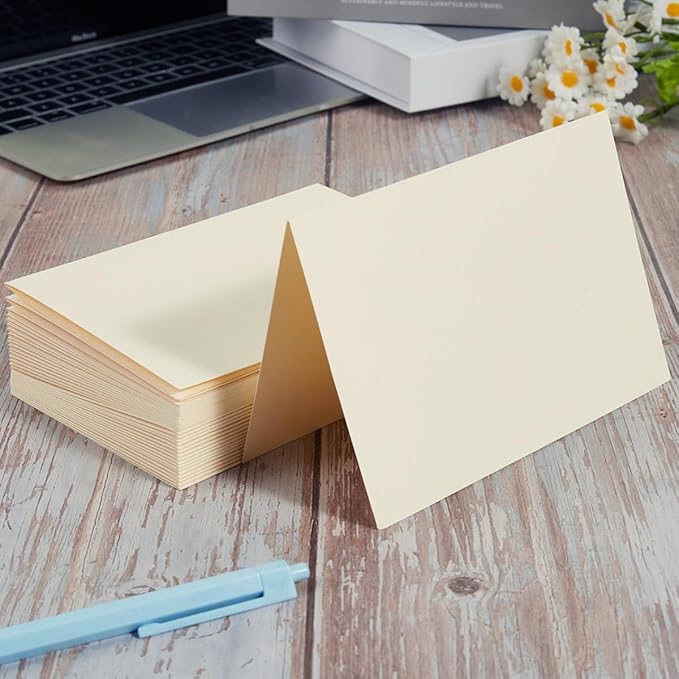 50 Pack Blank Cards Folded Cardstock Thank You Blank Greeting Cards for Invitations, Wedding, Greeting Cards, All Occasion DIY, 3x5 Folded Cards Cream