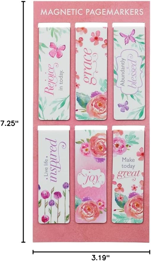 Christian Art Gifts Magnetic Scripture Bookmark Set for Women: Blossoms of Blessings - Inspirational Pink & Purple Floral Magnetic Bible Verse Pagemarker Set of 6 for Bibles and Books Size 2.3” x 0.8”
