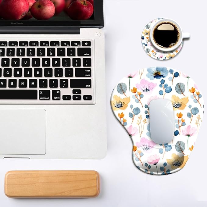 Ergonomic Mouse Pad with Wrist Support and Coaster,Mouse Pads with Non-Slip PU Base for Home Office Working Studying Easy Typing & Pain Relief Blossoming