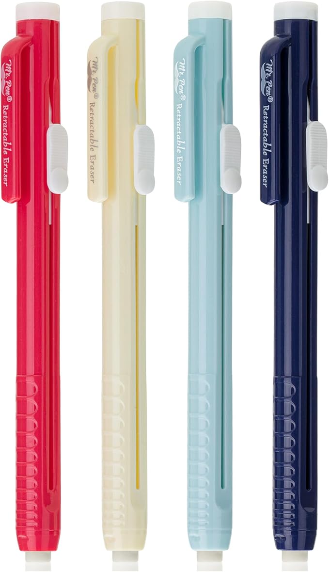 Mr. Pen- Retractable Mechanical Eraser Pen, Pack of 4, Assorted Colors, Pencil Eraser, Eraser for Pencils, Retractable Eraser, Eraser for Artists, Eraser for Pens, Retractable Eraser Pen