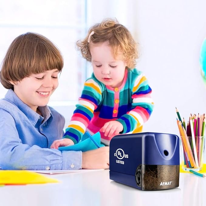 AFMAT Electric Pencil Sharpener, Heavy Duty Pencil Sharpeners for Classroom, Home, UL Listed Pencil Sharpener for 6.5-8mm No.2/Colored Pencils, 10000+ Sharpening Times, Model S230 (Item No. PS28),Blue