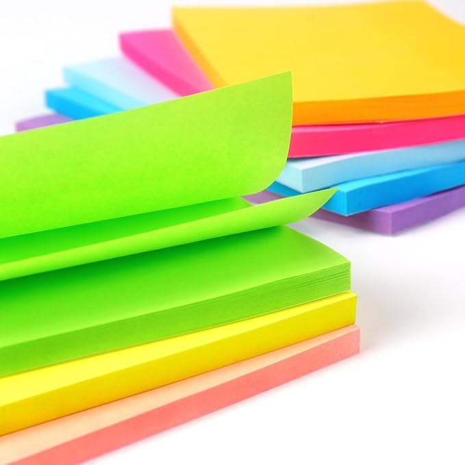 Sticky Notes 3x5 inch Bright Colors Self-Stick Pads 8 Pads/Pack 50 Sheets/Pad Total 400 Sheets