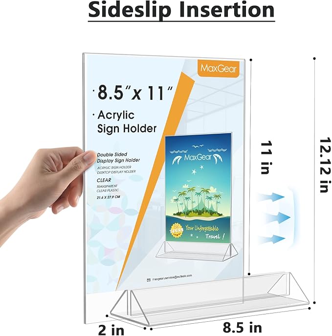 MaxGear 8.5 X 11 Acrylic Sign Holder 6pack, Clear Display Stand Plastic Paper Stand, Double Sided Picture Stands for Table, Vertical Menu Stand Flyer Display for Stores, Restaurants, Hotels, Office