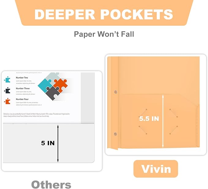 ViVin 12-Pack Sturdy Plastic Folders with Pockets and Prongs, Pastel Color 2 Pocket Poly Folder, fits 8.5 * 11 Letter Size Paper, for School, Home and Office (Light Yellow)