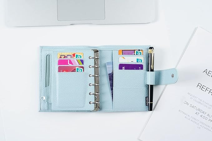 Moterm Pocket Regular Rings Planner - Genuine Leather Binder Organizer (Pebbled-Light Blue, 19mm Ring)