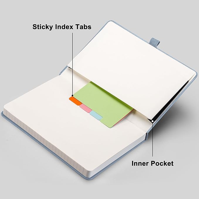 RETTACY Journaling Notebooks, A5 Lined Journal Notebook with 192 Numbered Pages, 5.7'' × 8.3'' Medium Size, for Writing, Work, Office, Leather Hardcover, 100 GSM Thick Paper (Light Blue)