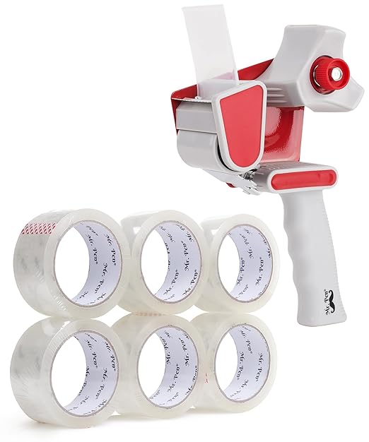 Mr. Pen- Packing Tapes, 1.88" Wide, 60 Yard, 6 Pack with 1 Dispenser Gun, 2 inch, Heavy Duty Packing Tape with Dispenser, Packaging Tape, Clear Packing Tape Gun for Packing Boxes, Moving Tape
