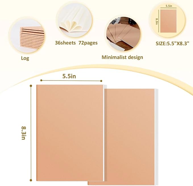 Ddaowanx 48 Pack A5 Kraft Notebooks, Journals in Bulk, Blank Paper Sketchbooks, 72 Pages, 36 Sheets, 80GSM, 8.3x5.5 Inch, Travel Writing Notebooks Journal for Office School Supplies