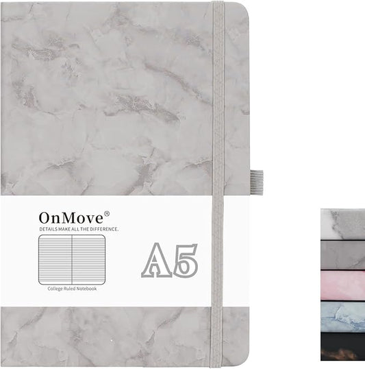 Lined Notebook Journal for Women Men 200 Pages A5 Hardcover Leather with Pen Holder College Ruled Journals for Work Note Taking Travel School (Lined, Gray-B)