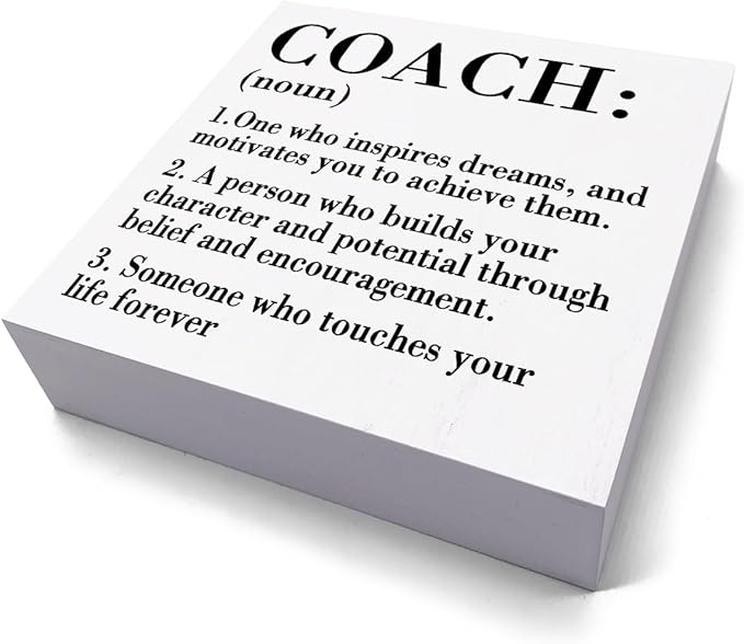 Inspirational Coach Noun Coach Gifts Desk Decor Wooden Box Sign Rustic White Wood Block Plaque Box Sign for Coach Mentor Trainer Tutor Home Office Desk Shelf Table Decoration Coach Definition