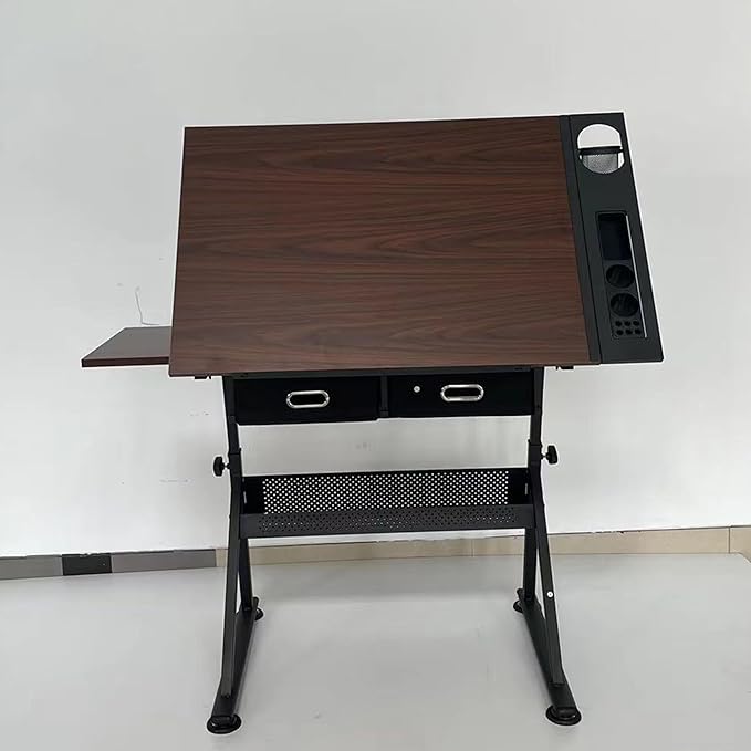 Drafting Table Art Desk Drawing Table Height Adjustable Artist Table Tilted Tabletop w/Drafting Stool and Storage Drawer for Reading, Writing (No stools)
