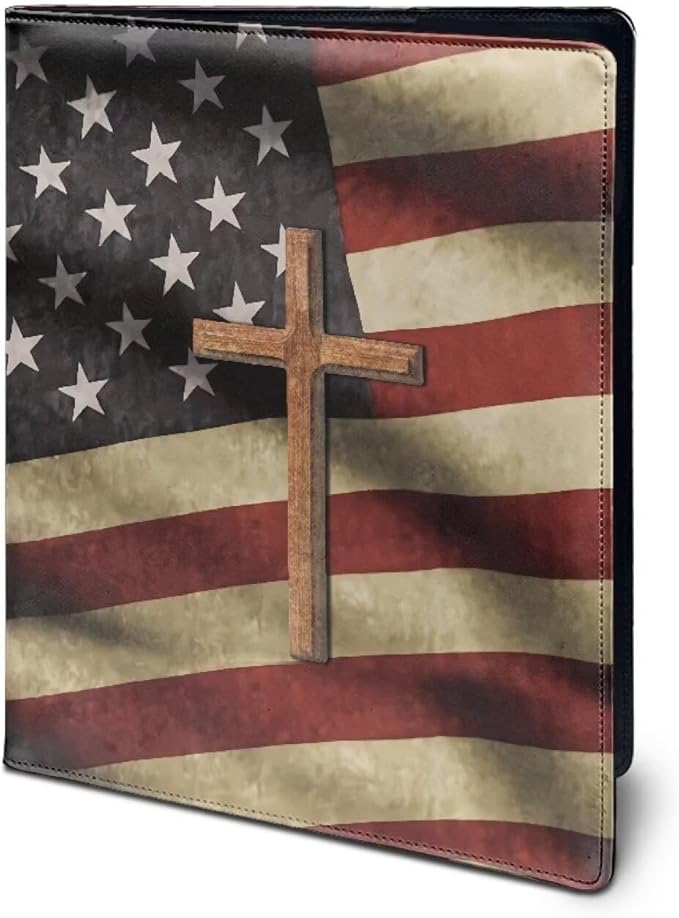 American Flag Cross PU Leather Padfolio Clipboard Clip Business Resume Portfolio A4 Folder Interview Legal Document Organizer Business Card Holder Letter