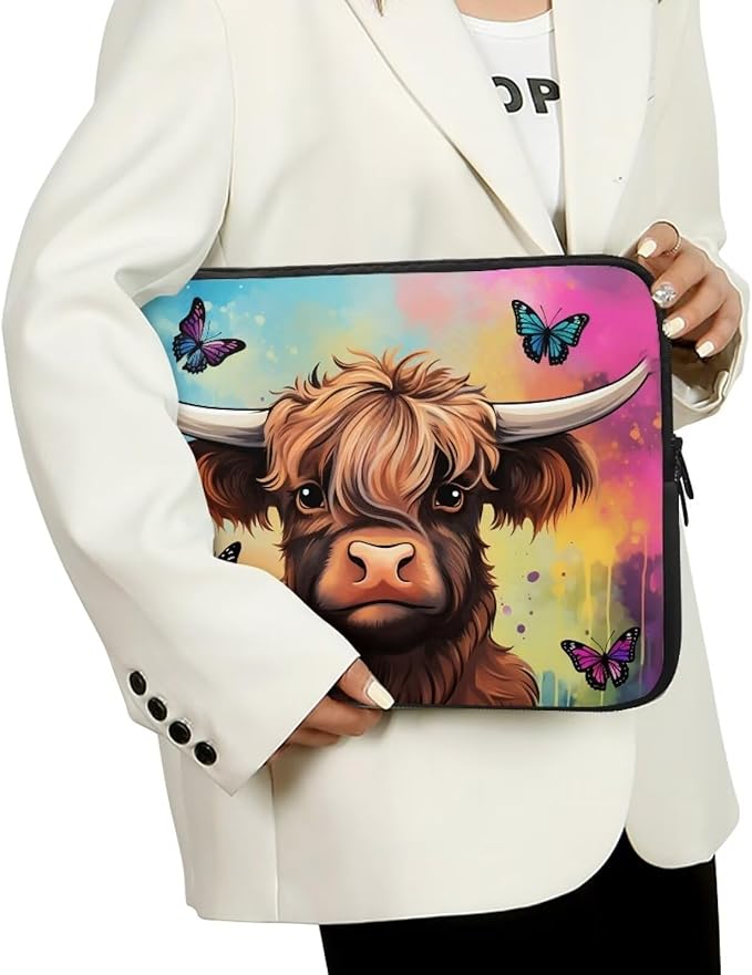 Highland Cattle Laptop Protective Sleeve for Women Men 17 inch Durable Computer Sleeve Neoprene Lap Top Case Portable Computer Carrying Case Suitable for Travel Office Pouch Butterfly